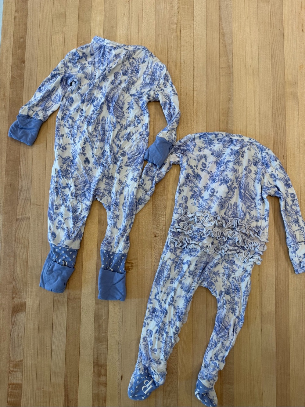 Posh Peanut Blue Floral Zip One-Piece Footies - 2 Pack - Picture 9 of 9